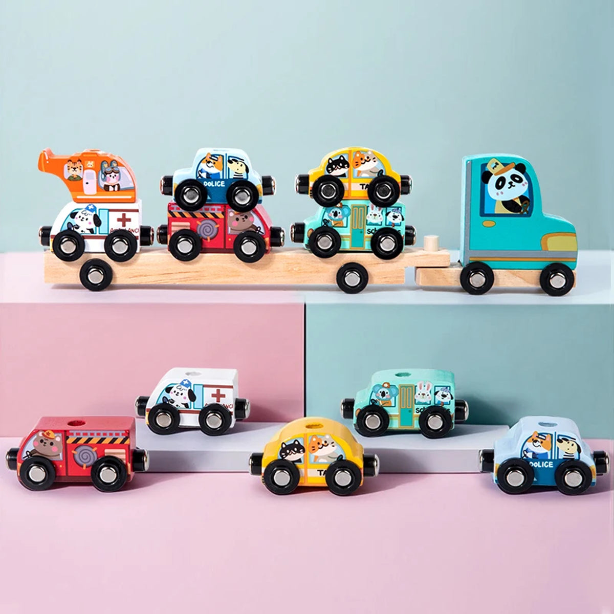 Jessruly® Magnetic Wooden Train Set – Montessori-Inspired Animal Sorting Cars with Safe Magnetic Connectors
