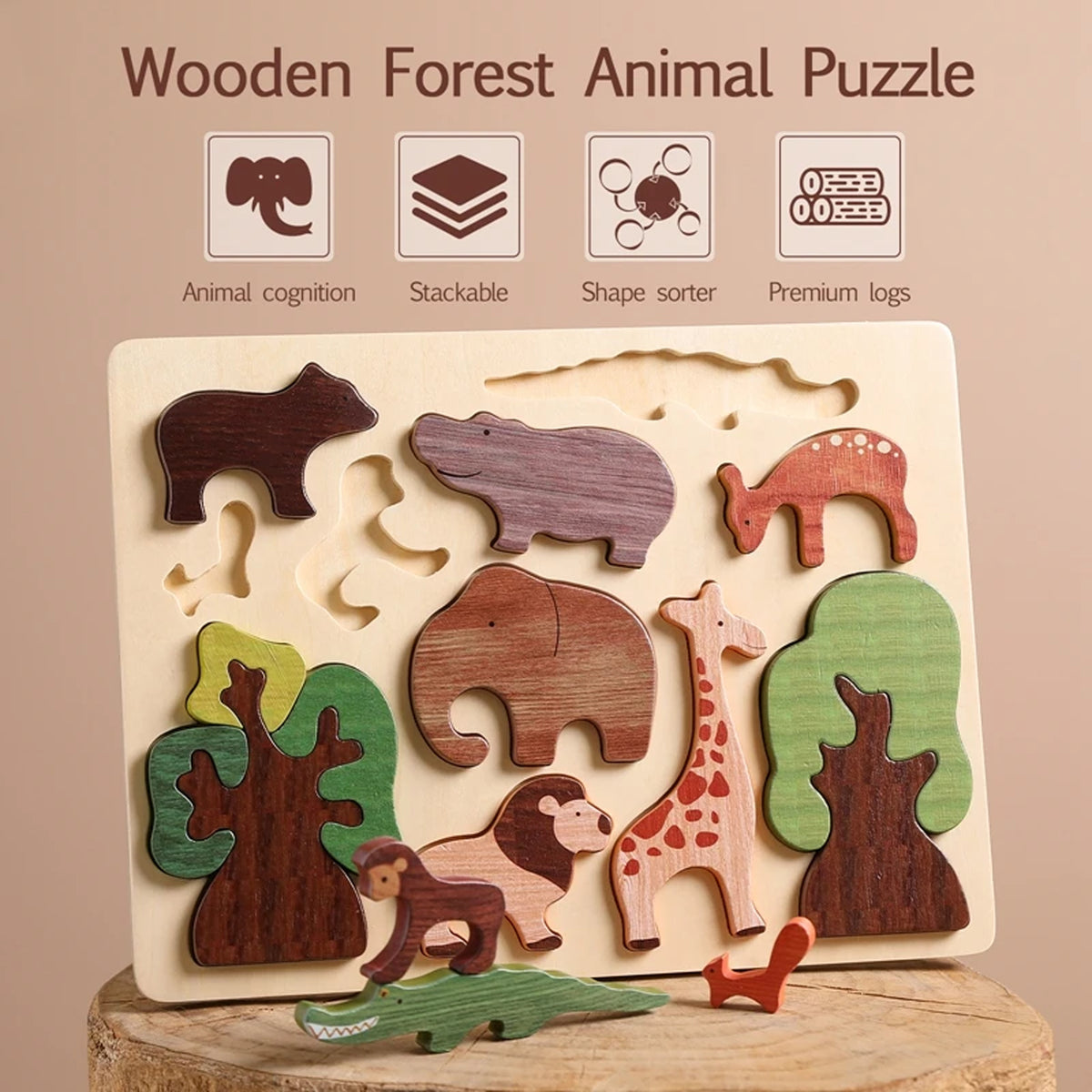 Jessruly® Forest Animals Jigsaw Puzzle Board with Pegs