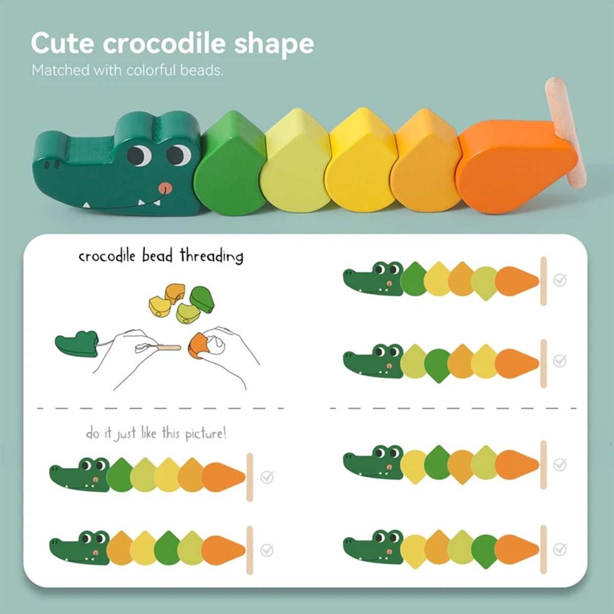 Jessruly® Hungry Caterpillar Wooden Toy – Lacing & Sensory Sorting Stacking Toy