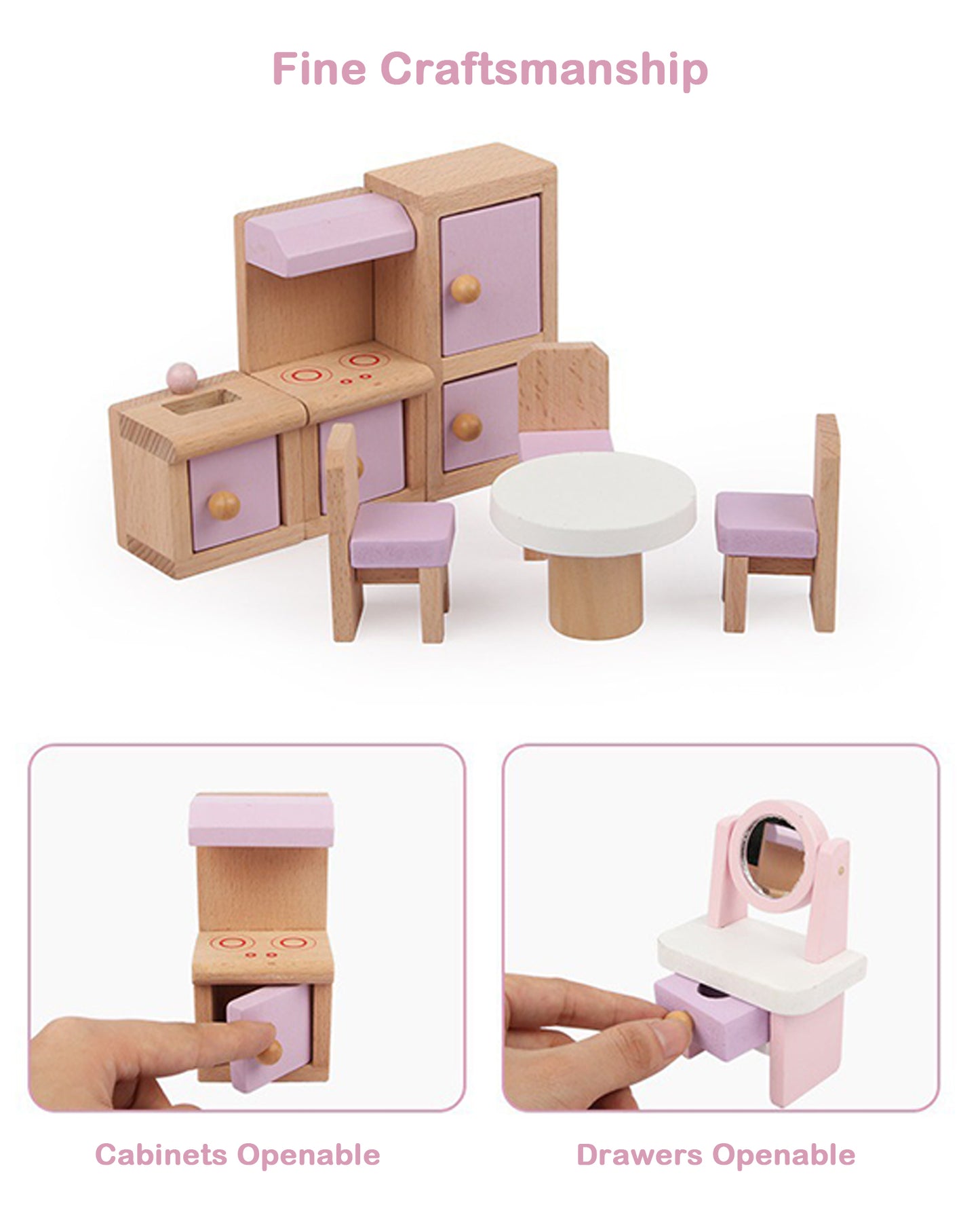 Jessruly® Wooden 3-Story Dollhouse – DIY Tiny House Playset with Multi-Room Layout, Imaginative Playhouse for Creative Storytelling & Pretend Play