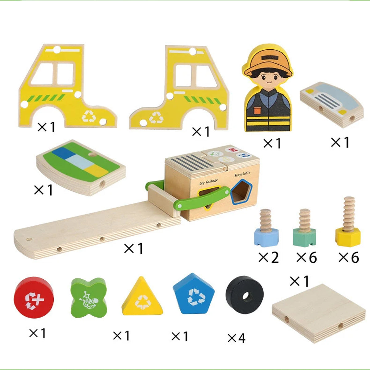 Jessruly® Firefighter Wooden Play Set – Little People Fire Truck Ride-On with Building Blocks & Painting Activity