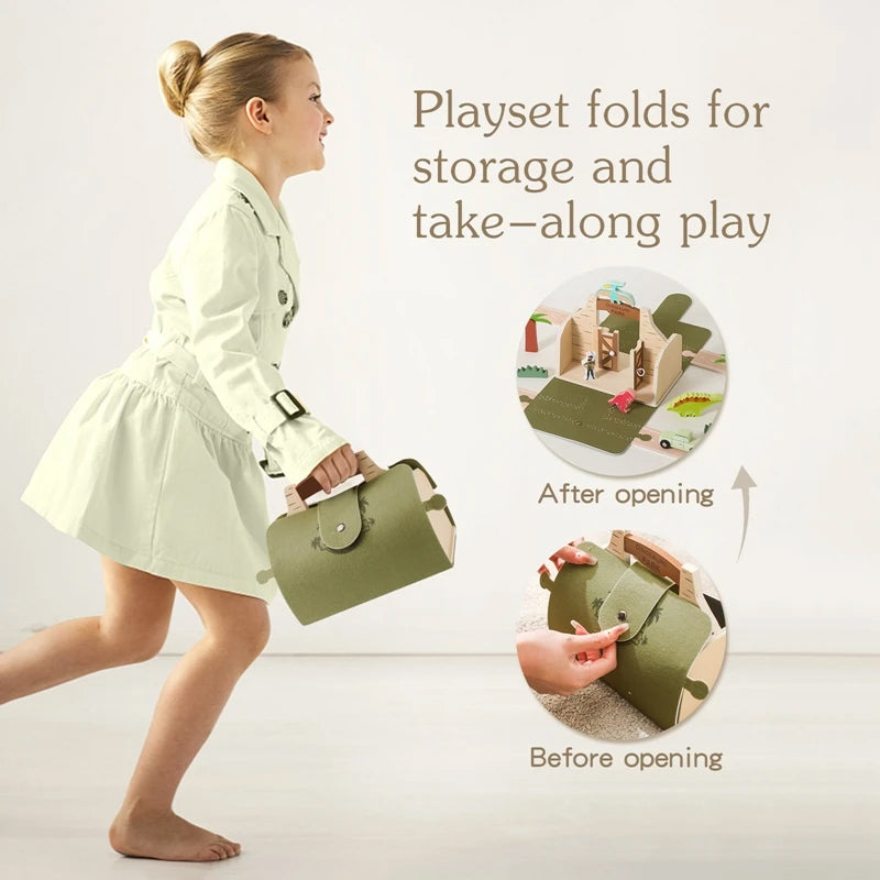 Jessruly® Wooden Dinosaur & Animal Barn Play Set