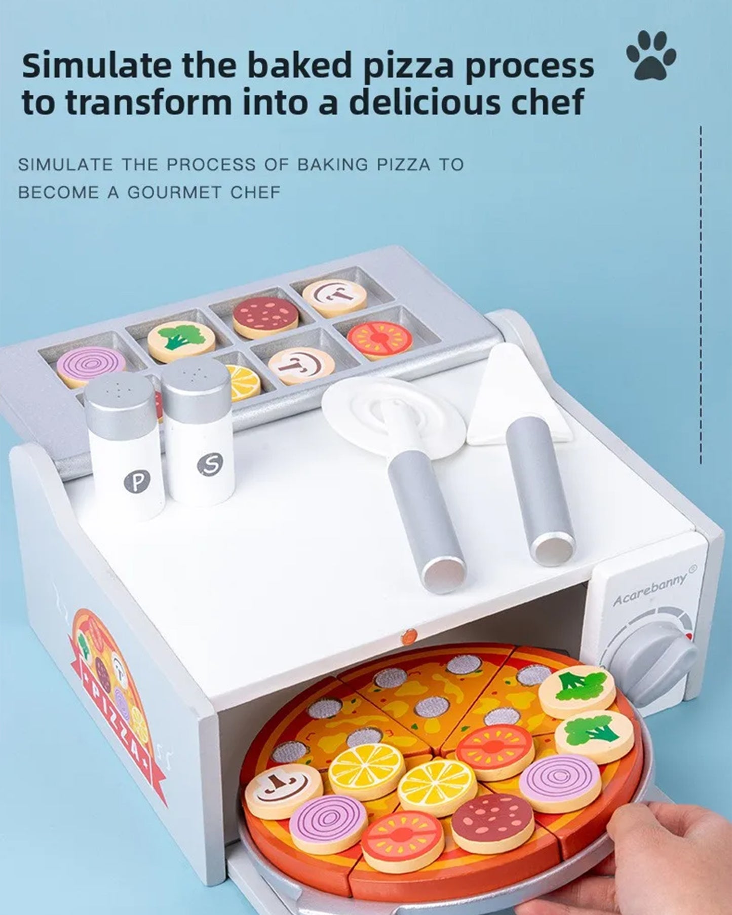 Jessruly® Wooden Pizza Play Set – Pretend Oven Toy with Slicable Pizza & Toppings, Interactive Kitchen Play for Creative Role-Play & Imaginative Learning