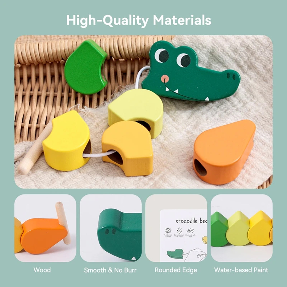 Jessruly® Hungry Caterpillar Wooden Toy – Lacing & Sensory Sorting Stacking Toy
