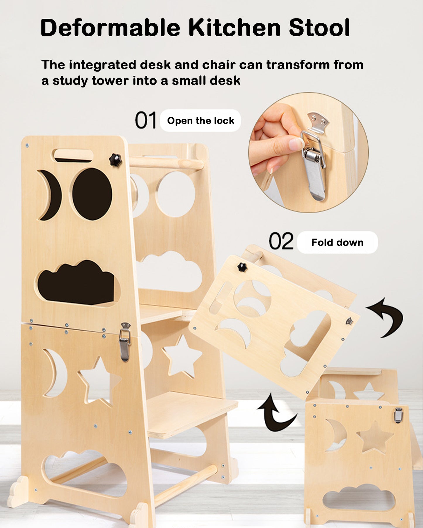 Jessruly® Foldable Learning Tower – Safe & Sturdy Step Stool with Blackboard, Converts to Table & Chair Set, Versatile Kitchen Helper Stool