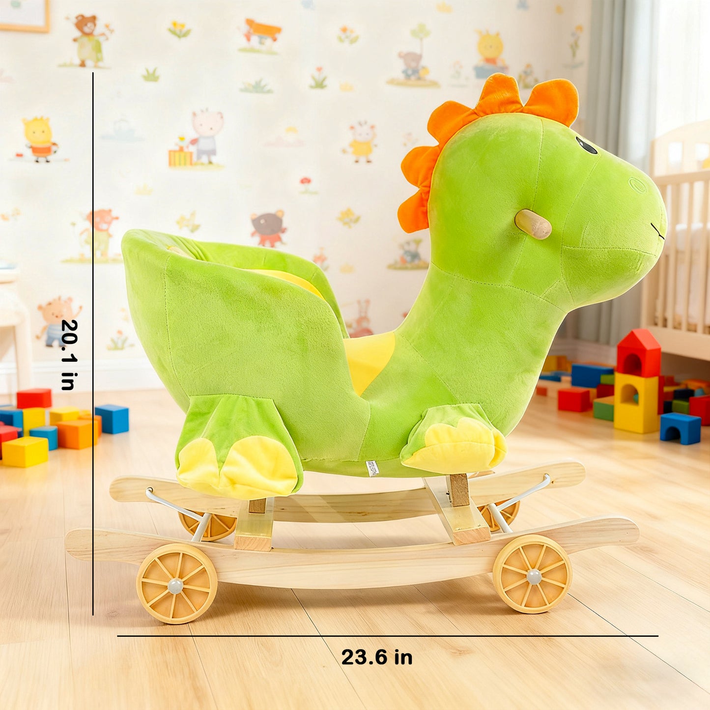 Cheval à Bascule Dinosaure en Peluche Jessruly® – Bascule Douce avec Cadre en Bois, Design Licorne Magique pour Jeu Imaginatif