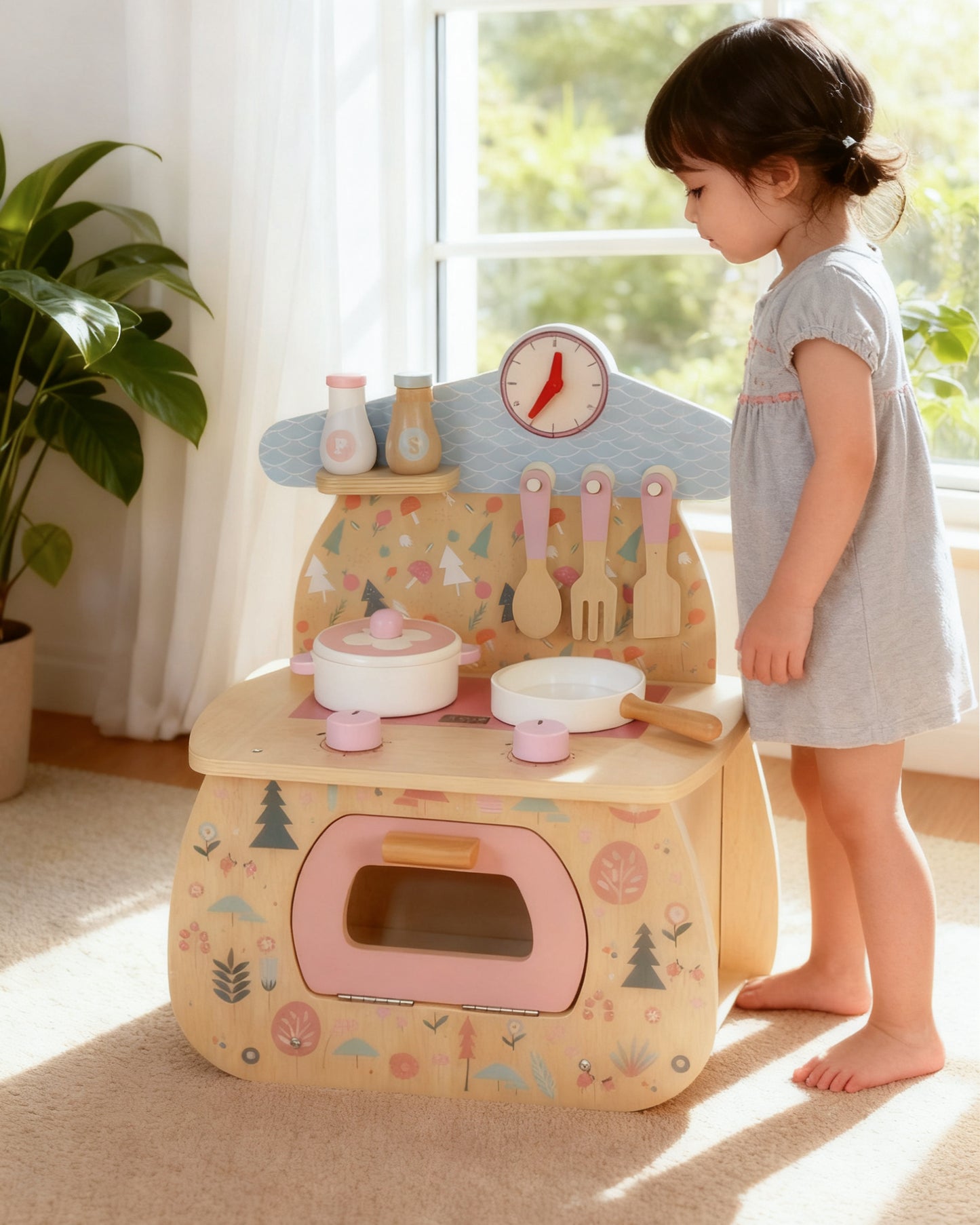 Jessruly® Toy Kitchen Sets – Realistic Toddler Cooking Set & Kitchen Playset for Kids, Wooden Play Kitchen with Accessories, Fun Baking Set for Imaginative Play