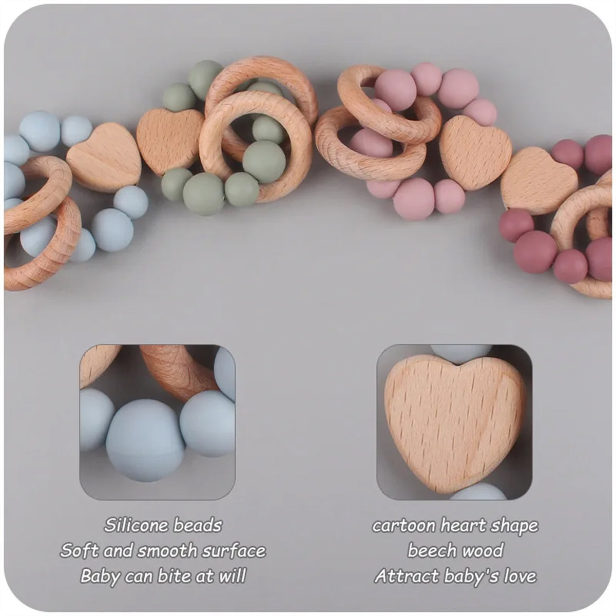 Jessruly® Beech Wood & Food-Grade Silicone Teether Set