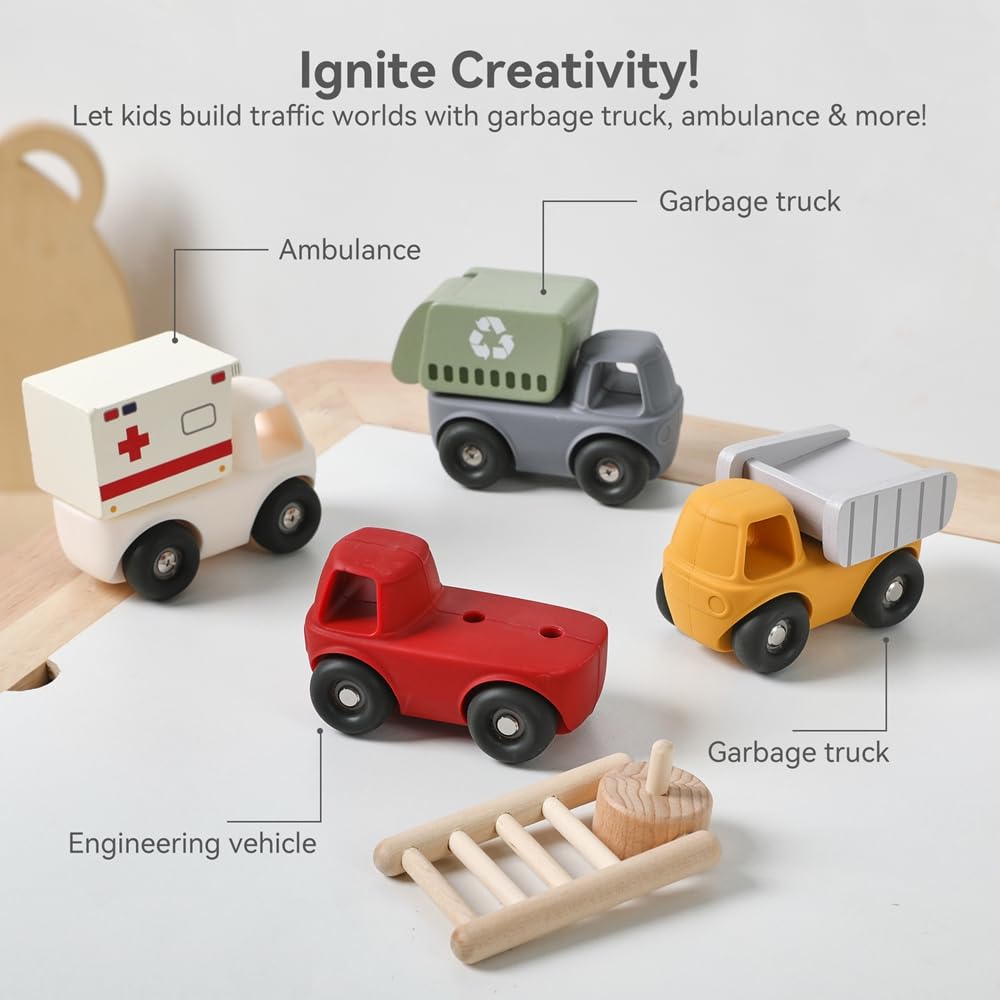 Jessruly® Wooden & Silicone Toy Cars Set