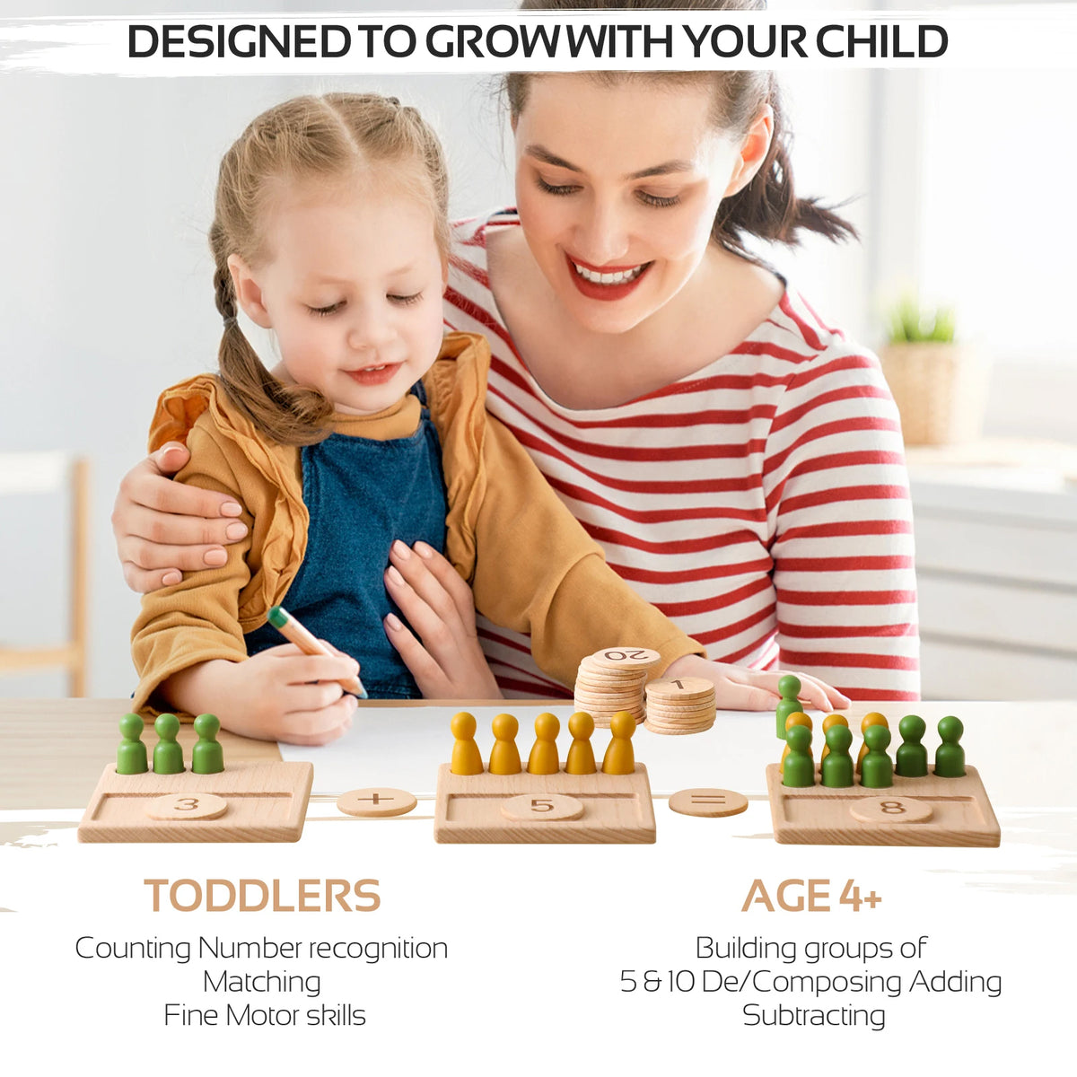 Jessruly® Montessori Math Peg Board Set – Wooden Counting Ruler & Educational Coin Matching Kit