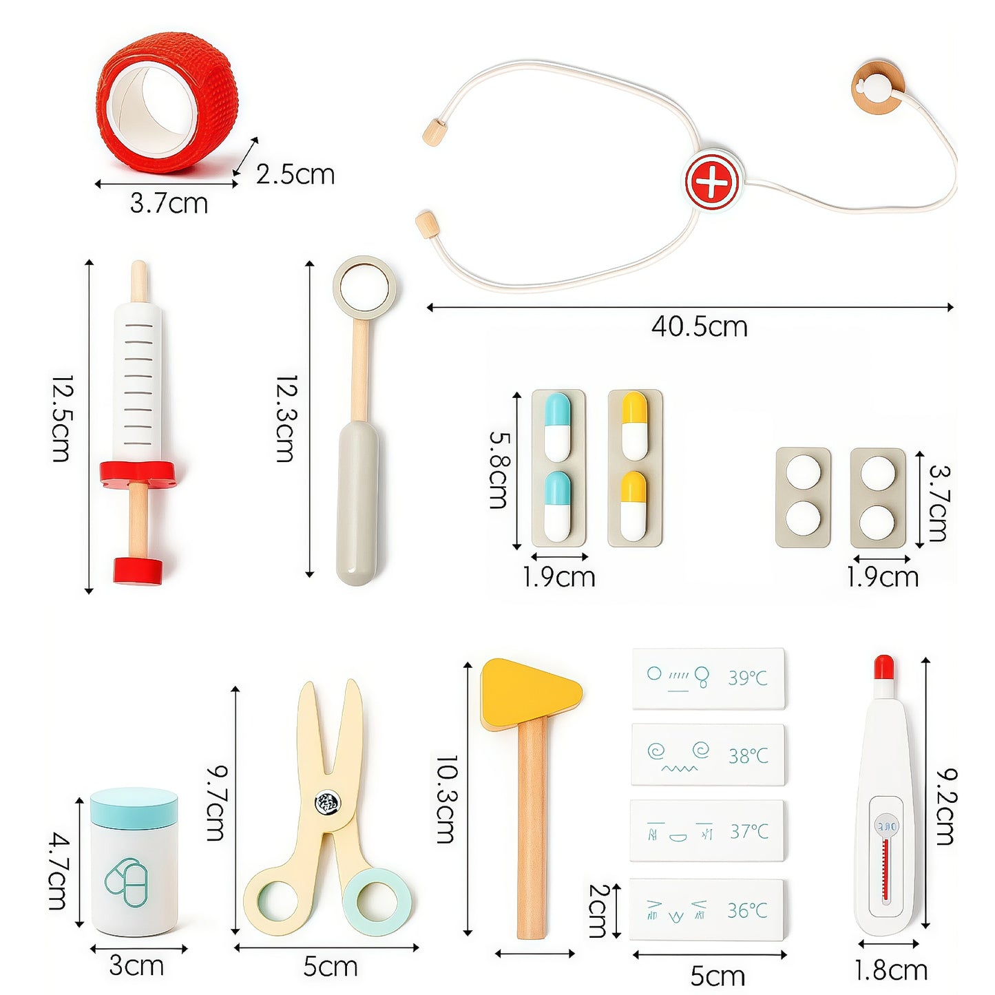 Jessruly® Kit de docteur en bois – Trousse médicale réaliste avec accessoires complets et sac de rangement, jeu de rôle amusant et éducatif