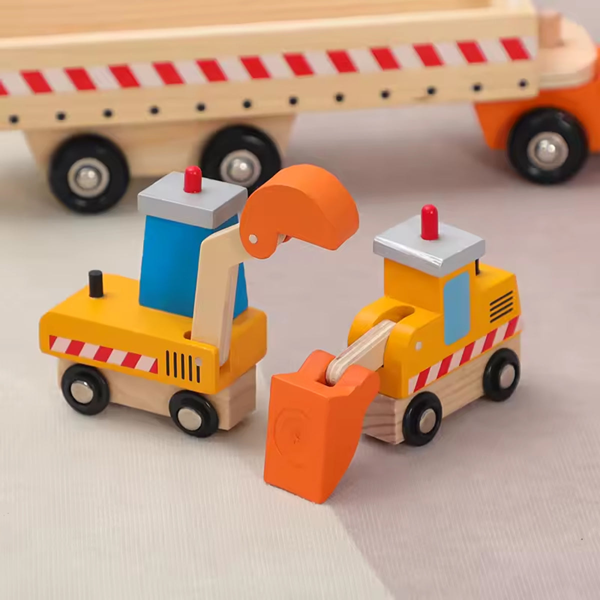 Jessruly® Wooden Cars Set – Car Carrier Toy with Wooden Car Ramp