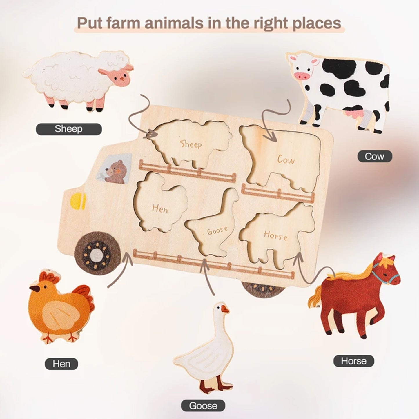 Jessruly® Wooden Vehicle Puzzle Set – Montessori-Inspired Learning Toy with Cars & Trucks, Early Cognitive Development Puzzle for Shape & Color Recognition