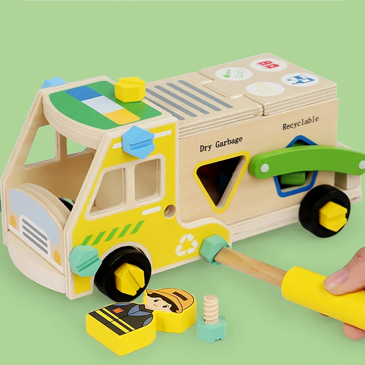 Jessruly® Firefighter Wooden Play Set – Little People Fire Truck Ride-On with Building Blocks & Painting Activity
