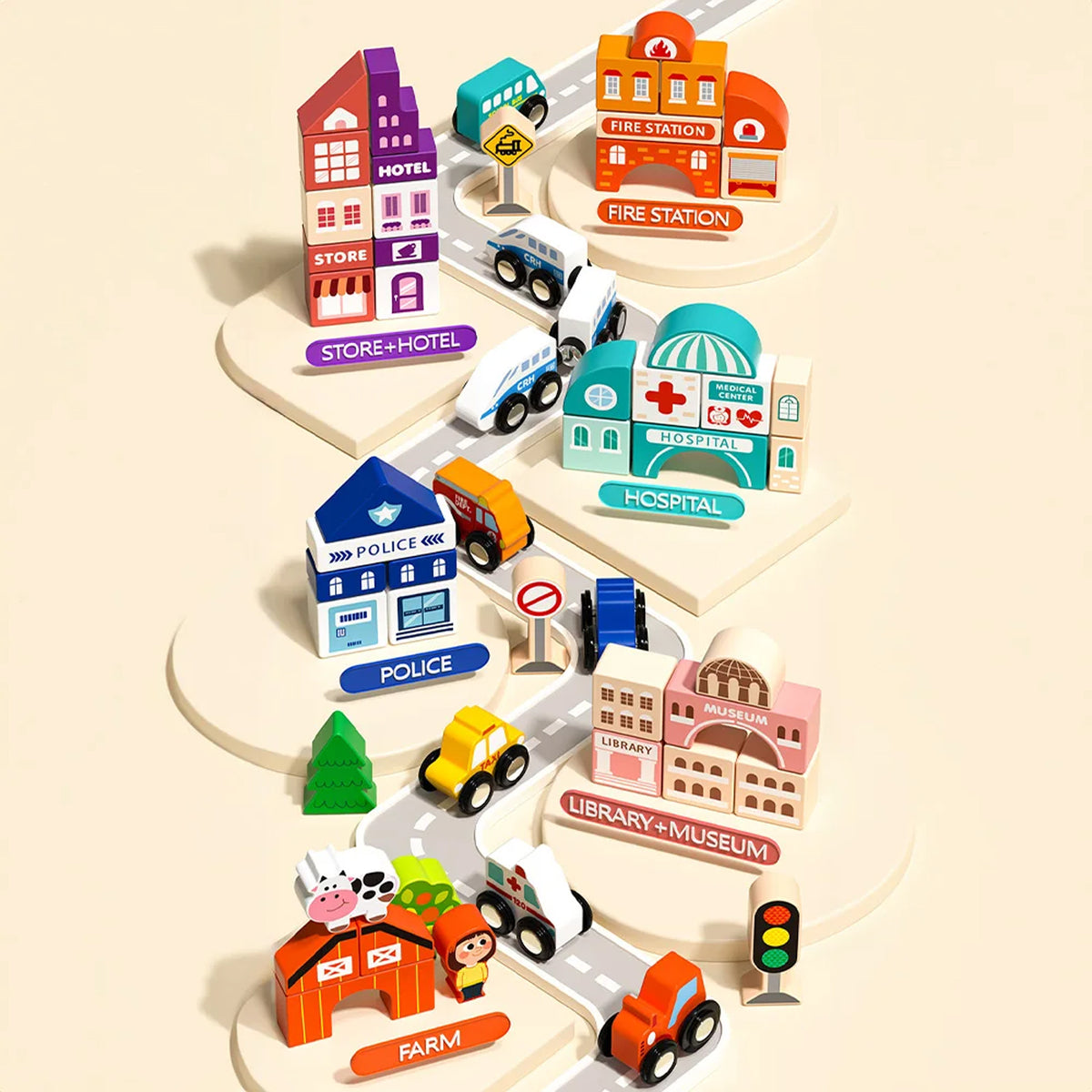 Jessruly® Wooden Building Blocks Set – City & Train Architecture Kit with Magnetic Storage Box