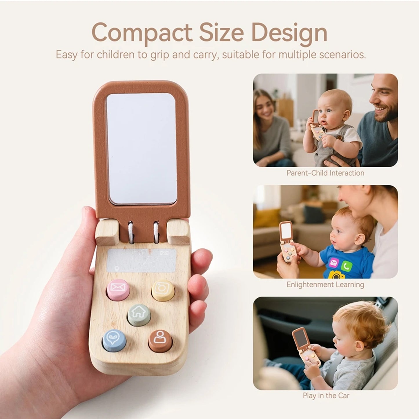 Téléphone à clapet Jessruly® – Téléphone de jeu interactif avec miroir, touches d'apprentissage Montessori et design sensoriel pour le jeu imaginatif