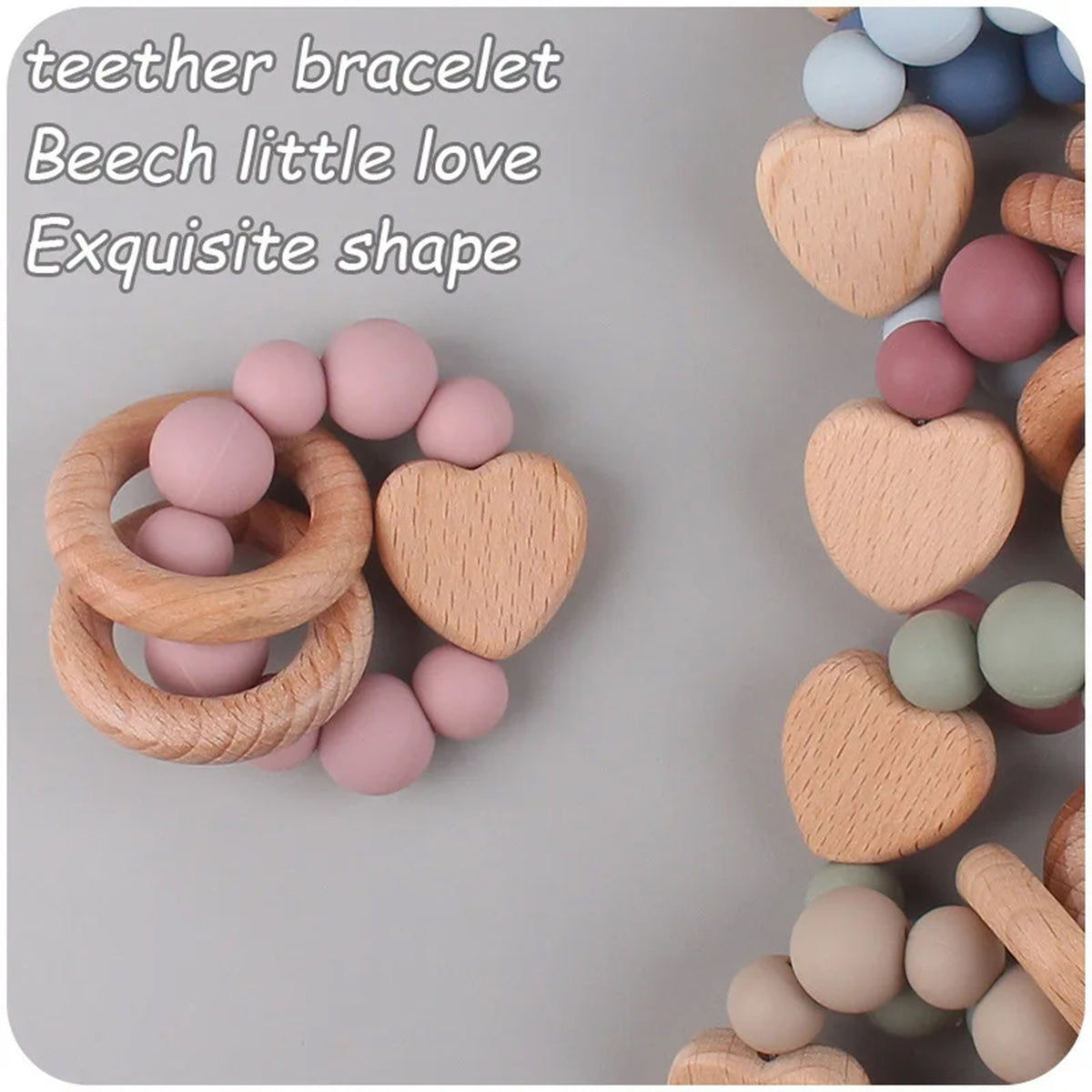 Jessruly® Beech Wood & Food-Grade Silicone Teether Set