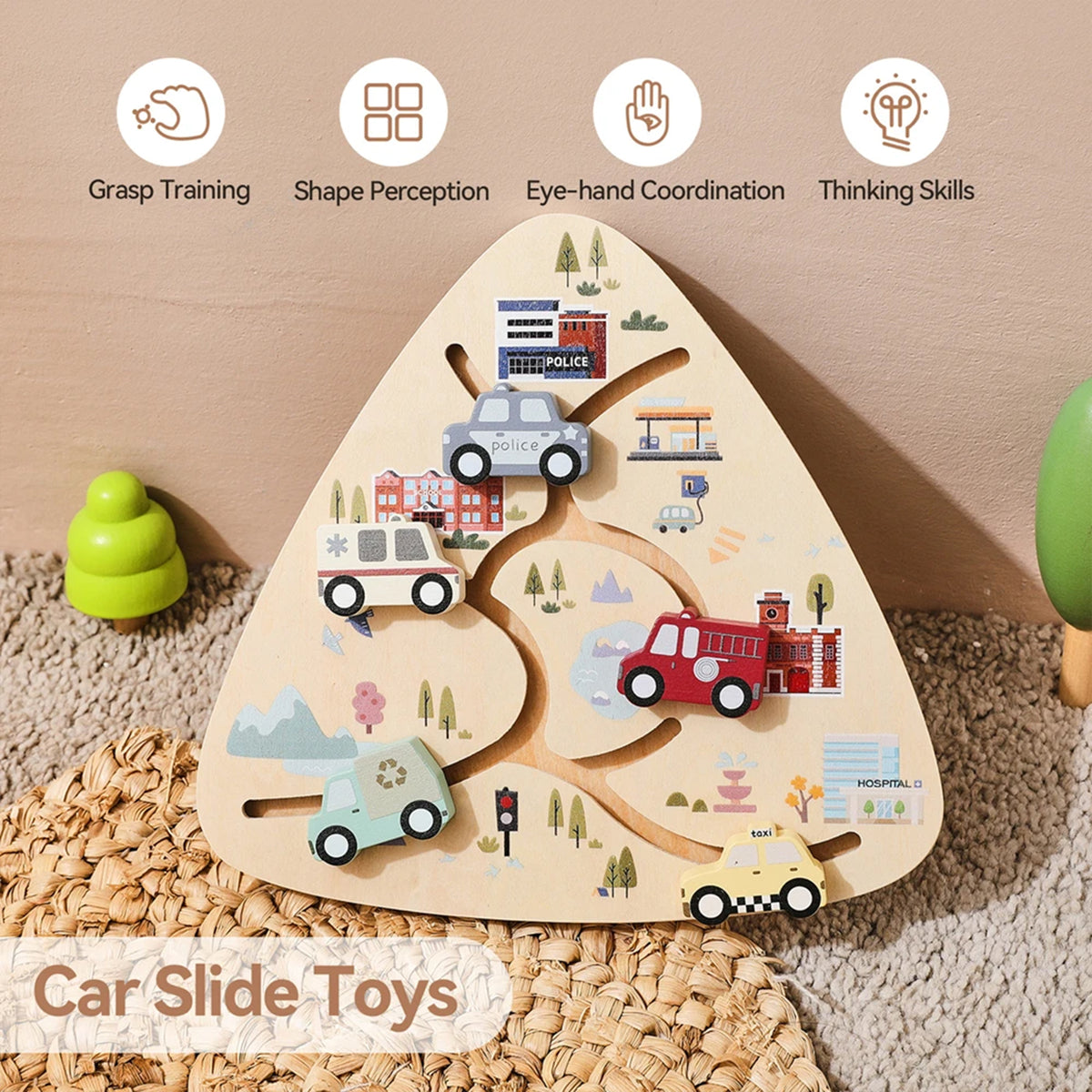 Jessruly® Wooden Car Puzzle Set – Montessori Puzzles with Wooden Trucks