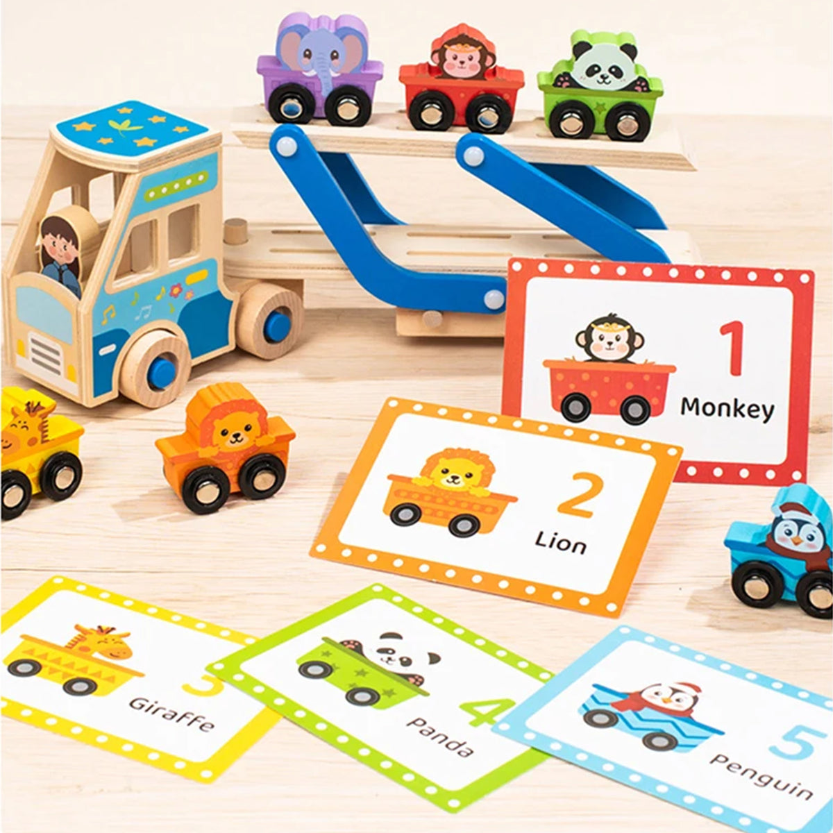 Jessruly® Wooden Car Carrier Set – Double-Decker Truck with Ramp
