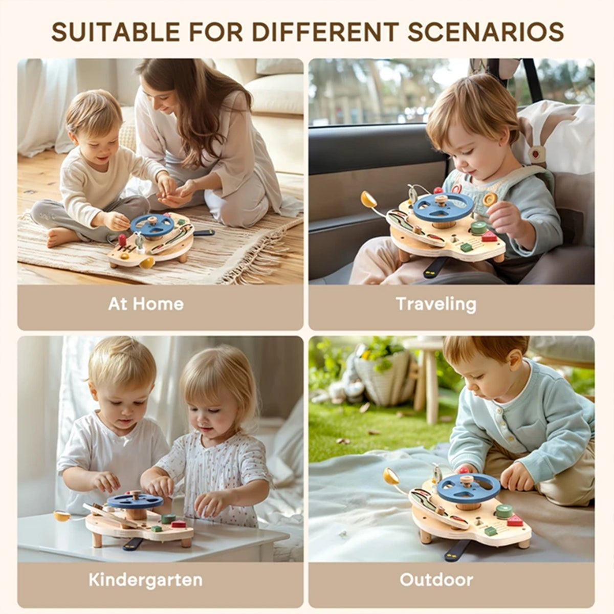 Jessruly® Montessori Busy Board – Wooden Steering Wheel Sensory Board with Push-Peel Fidget Elements