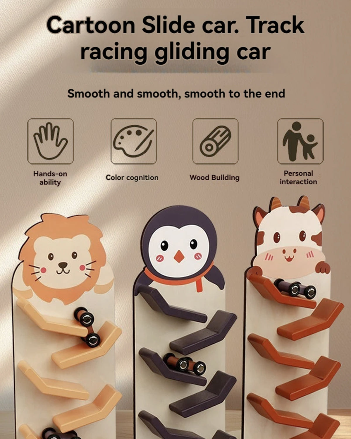 Jessruly® Wooden Race Track – Zig-Zag Car Ramp Toy with Montessori
