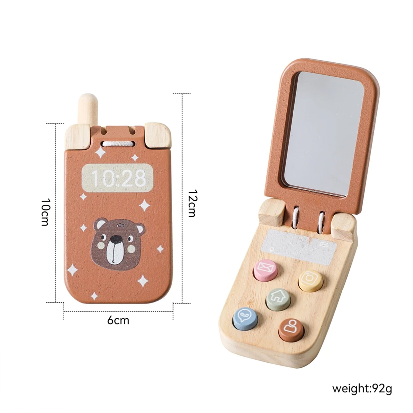 Téléphone à clapet Jessruly® – Téléphone de jeu interactif avec miroir, touches d'apprentissage Montessori et design sensoriel pour le jeu imaginatif