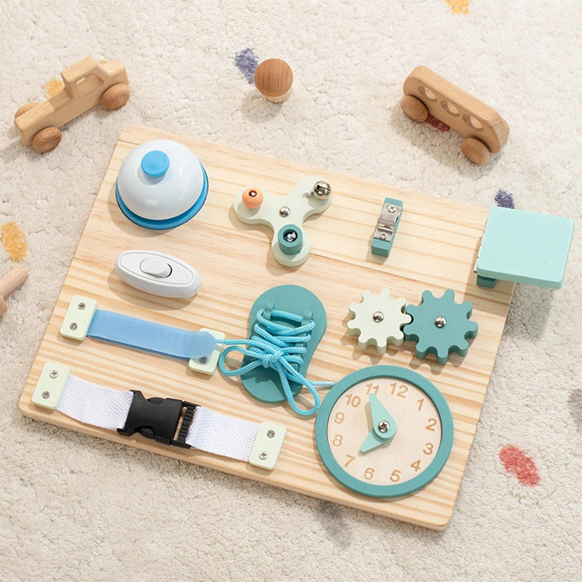 Jessruly® Wooden Busy Board – Montessori Sensory Activity Board with Switches