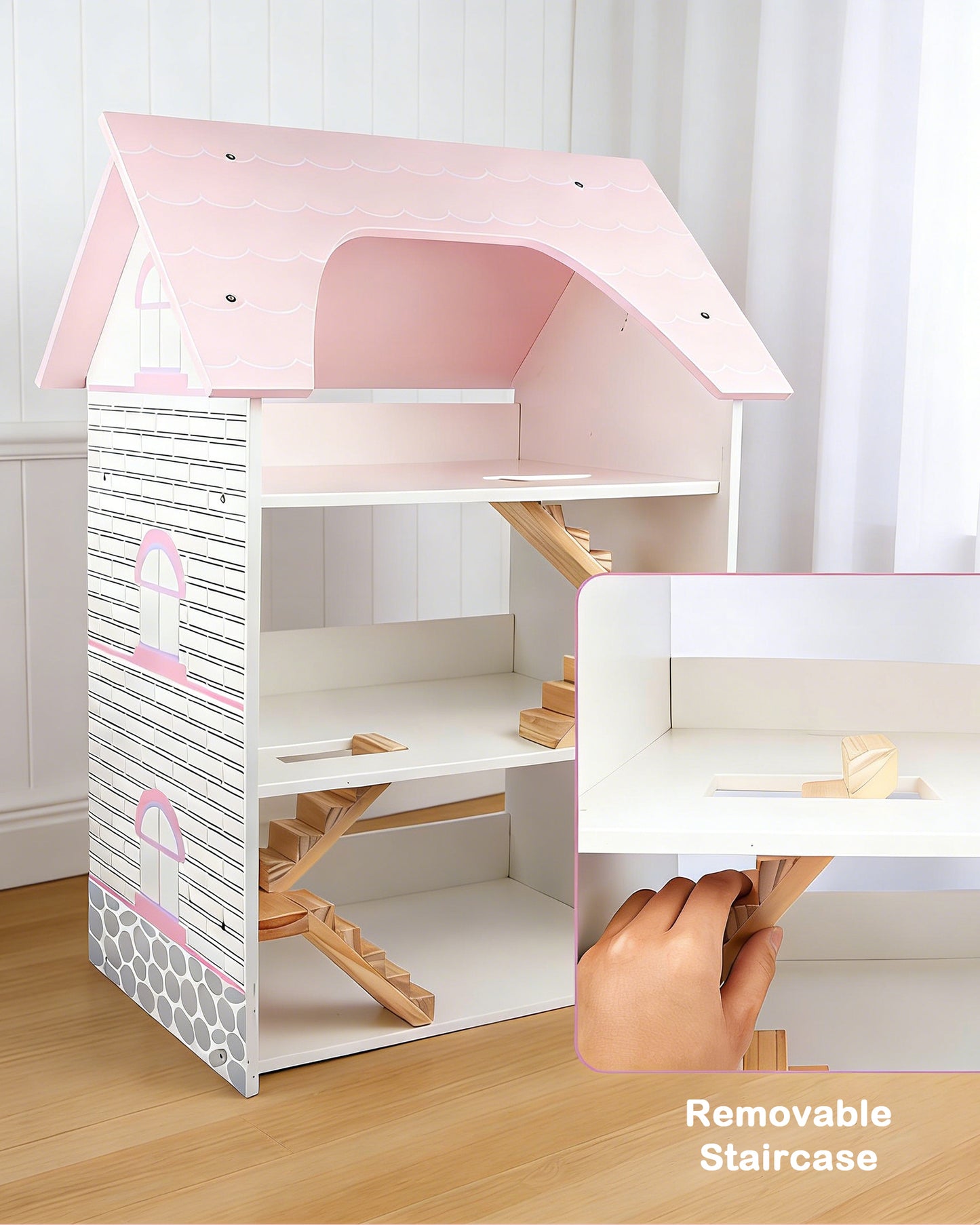 Jessruly® Wooden 3-Story Dollhouse – DIY Tiny House Playset with Multi-Room Layout, Imaginative Playhouse for Creative Storytelling & Pretend Play