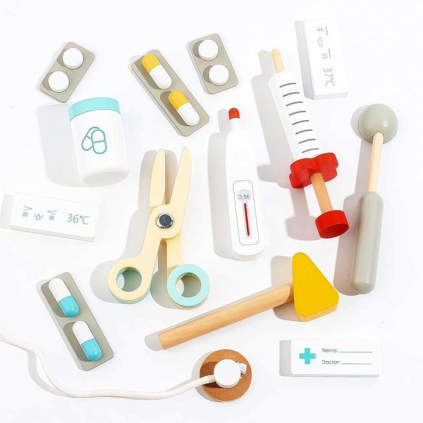 Jessruly® Kit de docteur en bois – Trousse médicale réaliste avec accessoires complets et sac de rangement, jeu de rôle amusant et éducatif