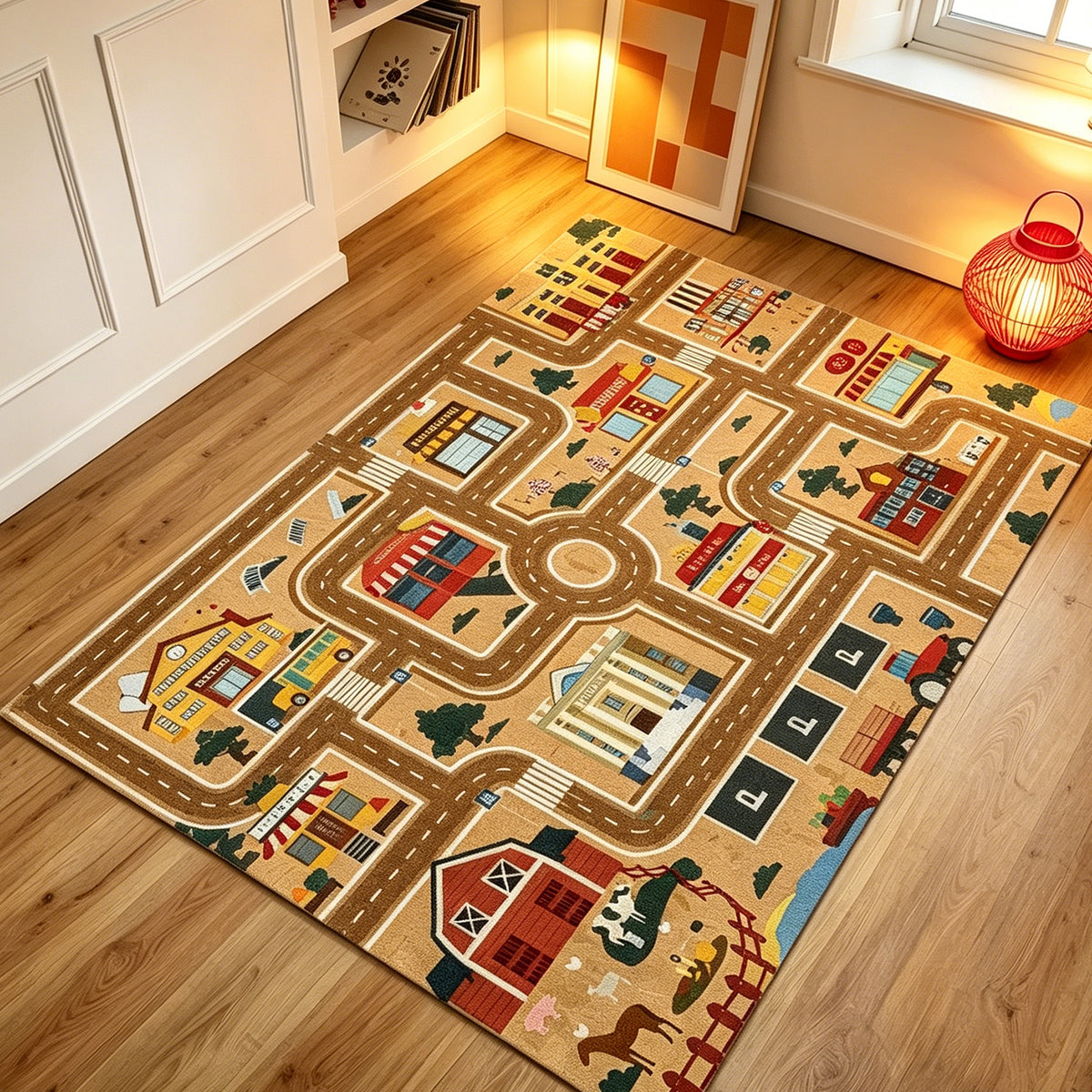 Jessruly® Extra-Large Car Rug Play Mat – City Road, World Map & Magic Forest Design