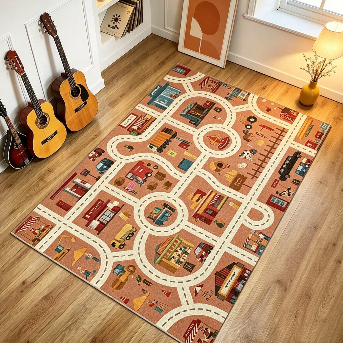 Jessruly® Extra-Large Car Rug Play Mat – City Road, World Map & Magic Forest Design
