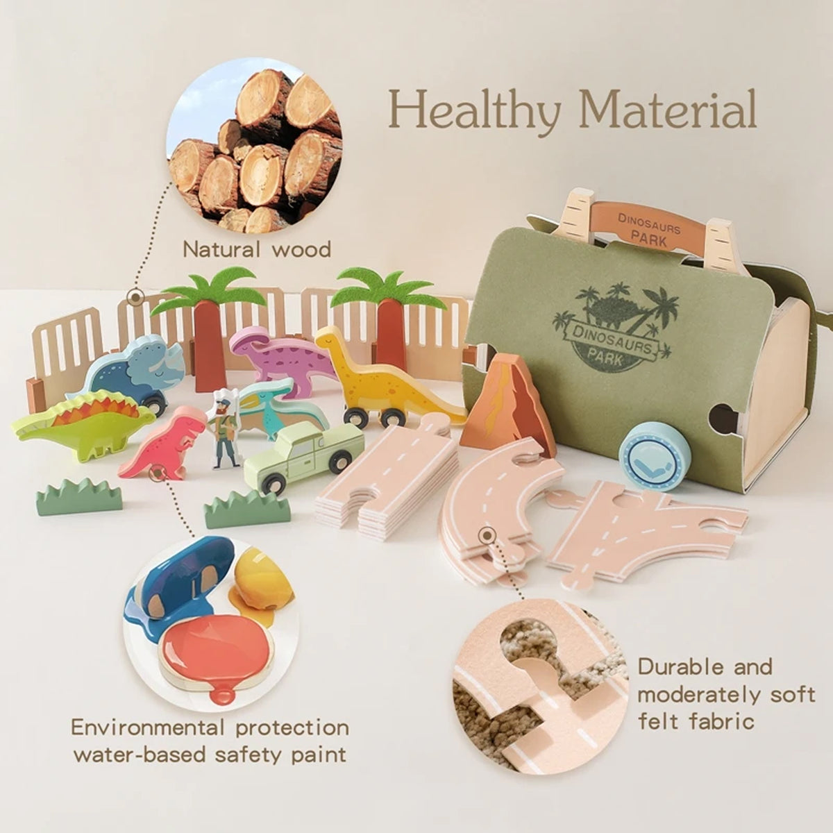 Jessruly® Wooden Dinosaur & Animal Barn Play Set