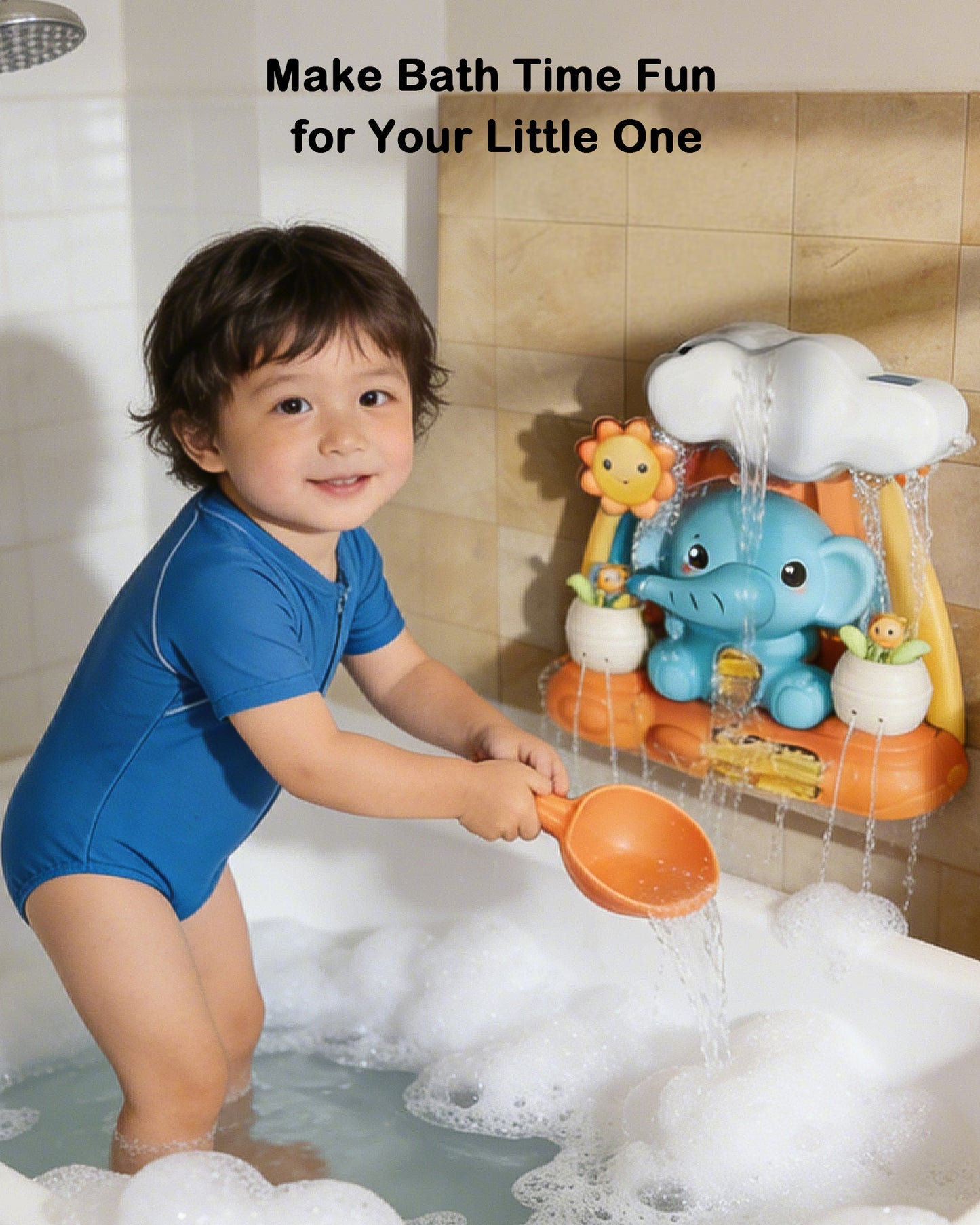 Jessruly® Jouets de bain éléphant – Ensemble de jeu d'eau amusant pour l'heure du bain, jouets de baignoire en plastique ABS sans moisissure avec des bords lisses et sûrs