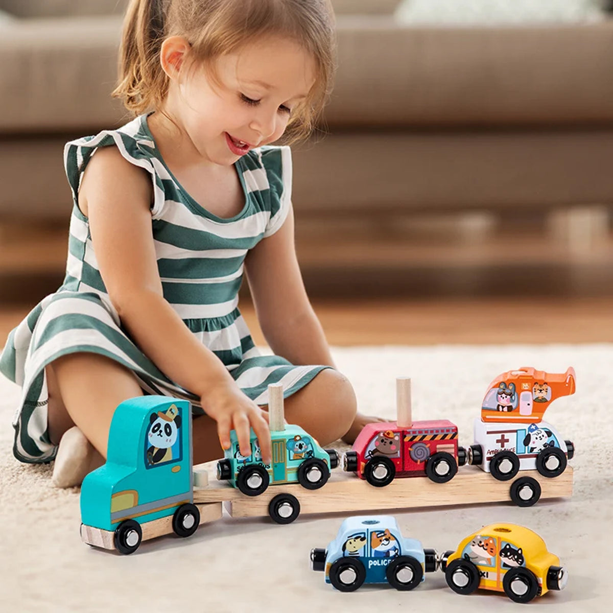 Jessruly® Magnetic Wooden Train Set – Montessori-Inspired Animal Sorting Cars with Safe Magnetic Connectors