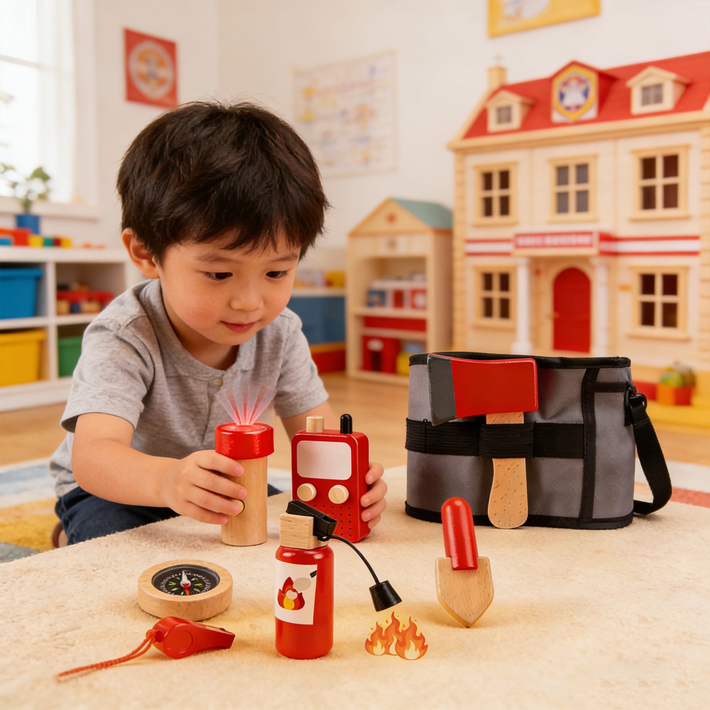 Jessruly® Firefighter Play Belt Set – Premium Rescue Pretend Play Kit with Adjustable Belt, Realistic Firefighter Tools for Imaginative Role-Play & Skill Development