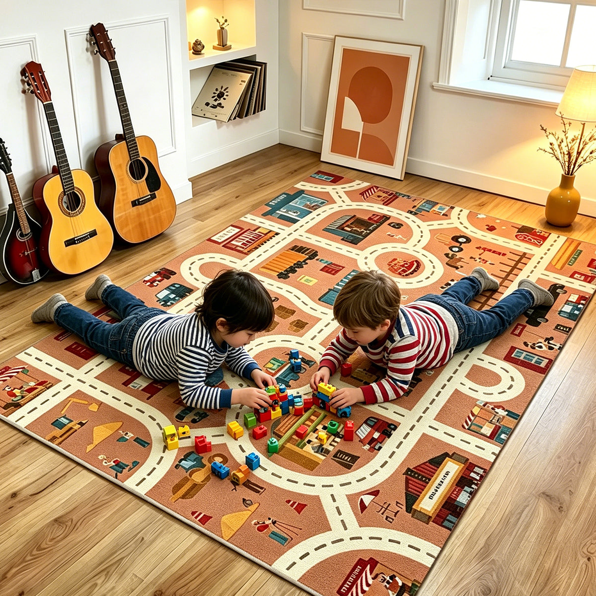 Jessruly® Extra-Large Car Rug Play Mat – City Road, World Map & Magic Forest Design
