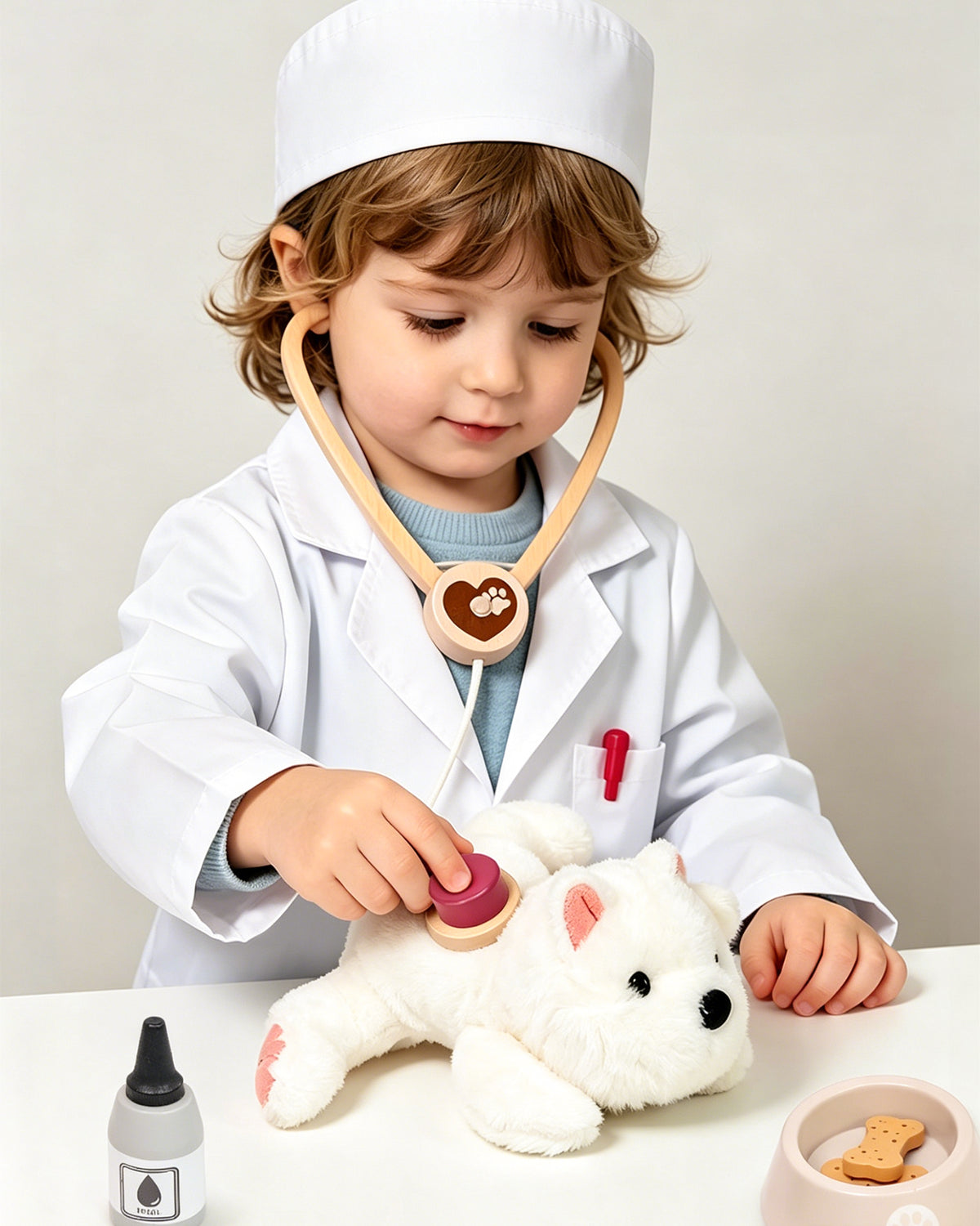 Jessruly® Pretend Play Vet Kit – Wooden & Plush Veterinary Set with Stethoscope