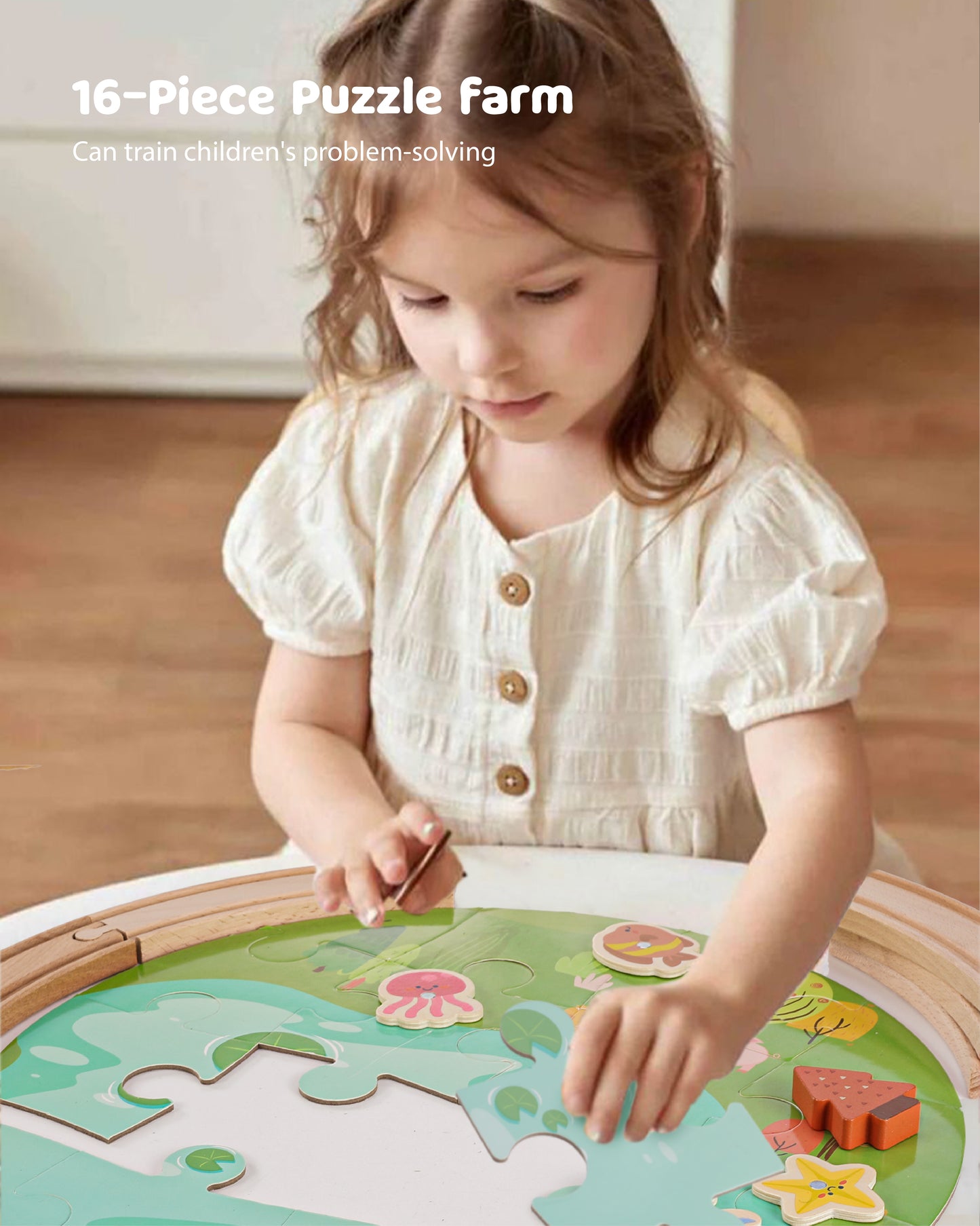 Jessruly® Wooden Train Track Set - 48-Piece Toy Train Tracks Compatible with Thomas, Brio, Melissa & Doug - Includes Fishing and Puzzles for Toddlers 3-8 - Educational for Fun Playtime