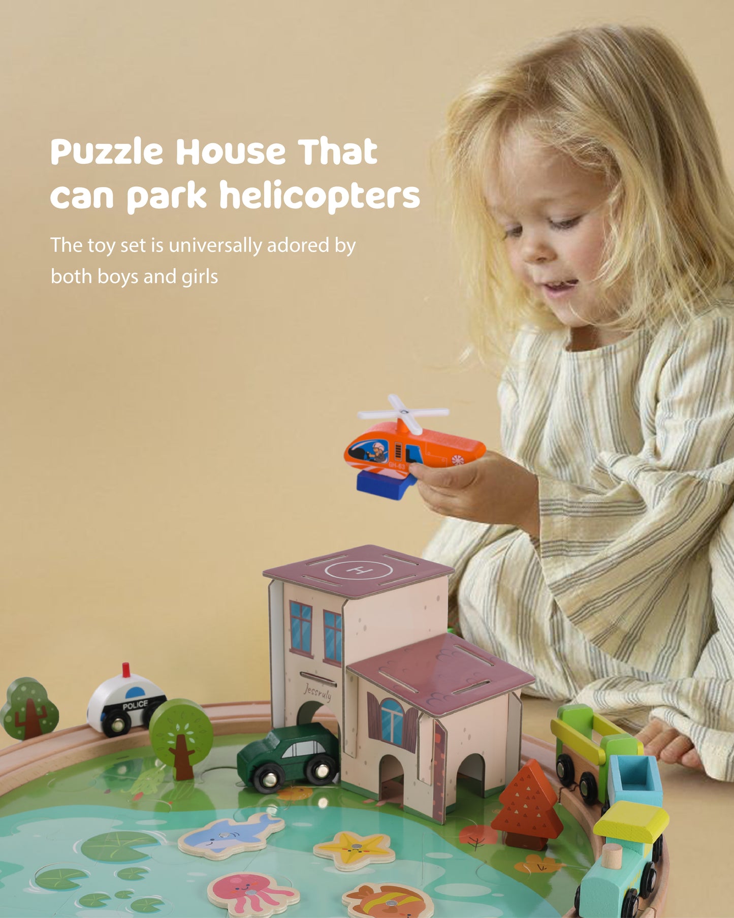 Jessruly® Wooden Train Track Set - 48-Piece Toy Train Tracks Compatible with Thomas, Brio, Melissa & Doug - Includes Fishing and Puzzles for Toddlers 3-8 - Educational for Fun Playtime